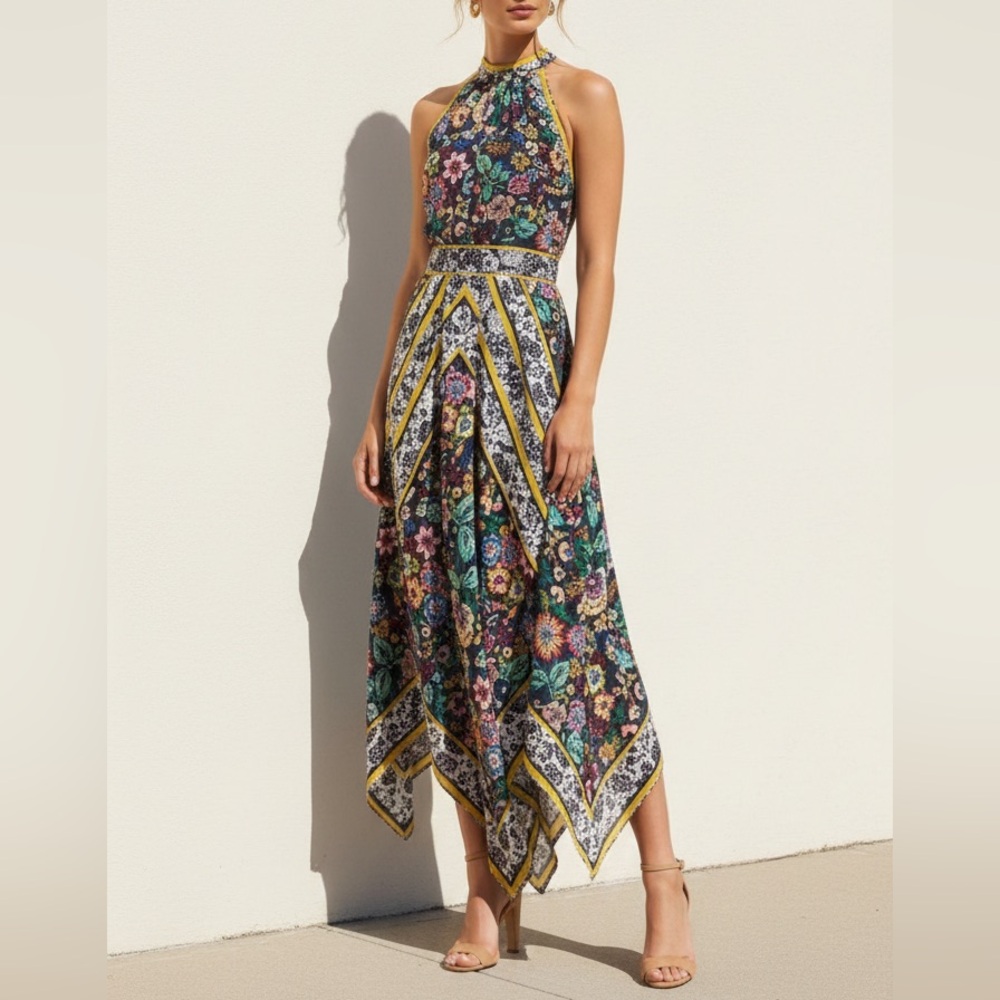 Eliza J Halter Floral Handkerchief Maxi Dress in US 12